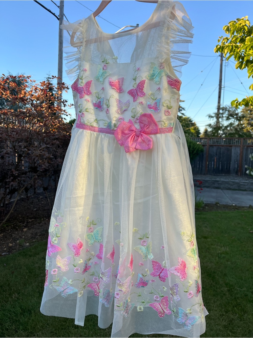 Jona Michelle size 7 girls Dress with Pink and Aqua Butterfly Embroidery